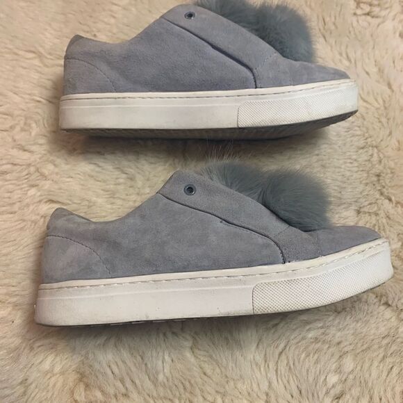 Anthropologie Sam Edelman Leya Fur Sneaker Dusty Blue Suede size 8 - Picture 7 of 9